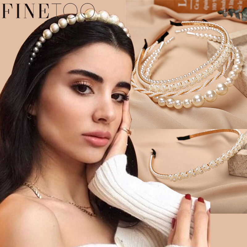 FINE TOO Korean Fashion Pearl Headband Ins Princess Hairband Elegant Women Hair Accessoires Gift